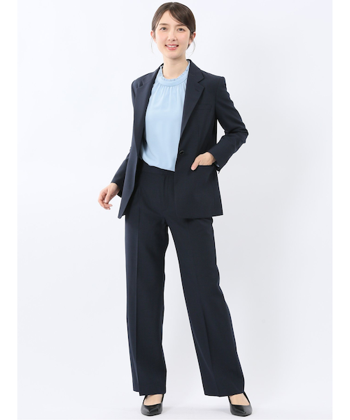 ウーリッシュ リラクシング 1ボタンジャケット＋セミワイドパンツ 紺