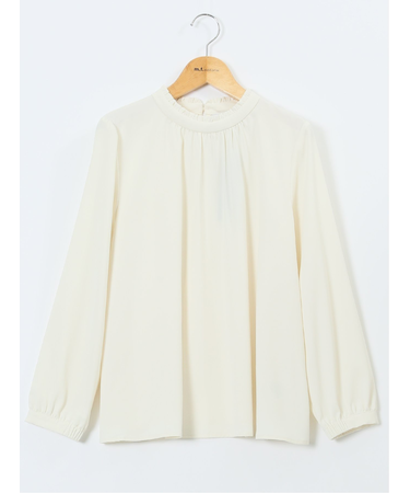 スタンドフリル 長袖プルオーバーブラウス