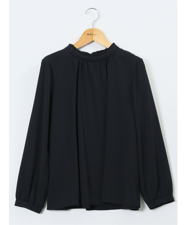 スタンドフリル 長袖プルオーバーブラウス