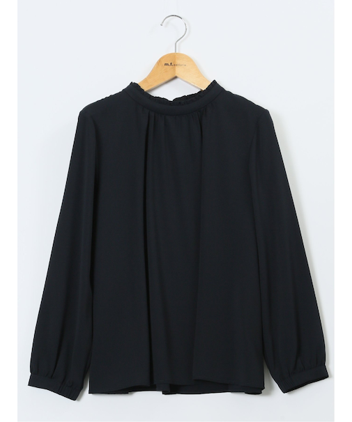 スタンドフリル 長袖プルオーバーブラウス