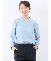 スタンドフリル 長袖プルオーバーブラウス