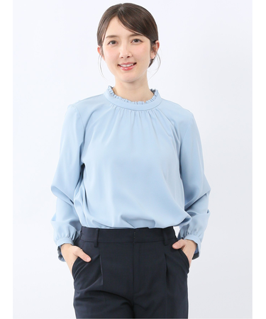 スタンドフリル 長袖プルオーバーブラウス