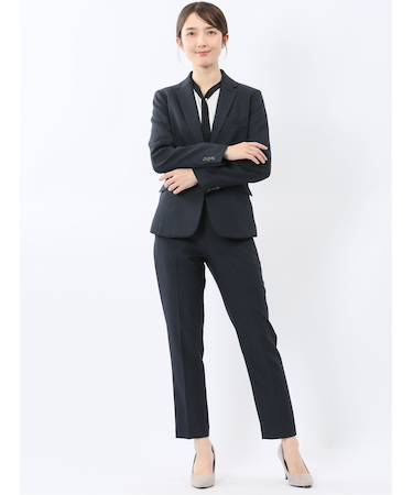 ストレッチウォッシャブル 1ボタンジャケット＋テーパードパンツ 紺