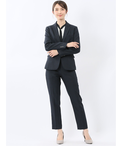 ストレッチウォッシャブル 1ボタンジャケット＋テーパードパンツ 紺