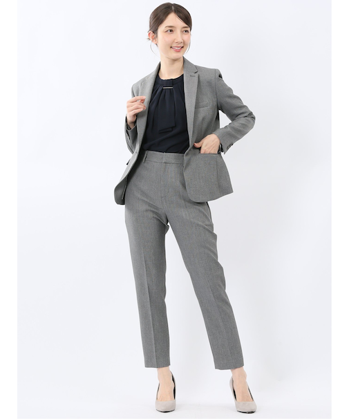 ストレッチウォッシャブル 1ボタンジャケット＋テーパードパンツ グレー