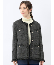 ファンシーツイード ノーカラージャケット 黒