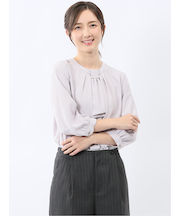 金具付きボウタイ風 7分袖プルオーバーブラウス