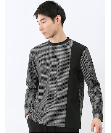 バーズアイジャガード クルーネック長袖Tシャツ