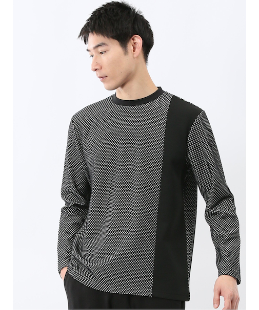 バーズアイジャガード クルーネック長袖Tシャツ