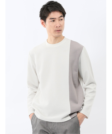 バーズアイジャガード クルーネック長袖Tシャツ