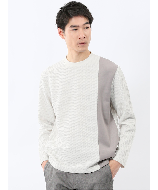 バーズアイジャガード クルーネック長袖Tシャツ