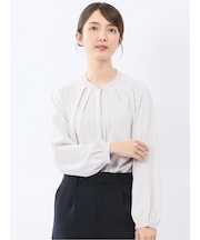 バンドカラー配色 比翼 長袖ブラウス