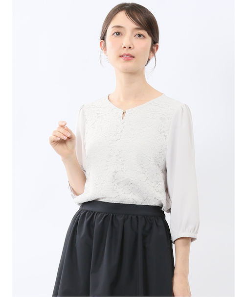 前身レース 7分袖プルオーバーブラウス
