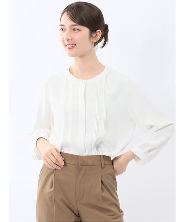 ピンタック 8分袖プルオーバーブラウス