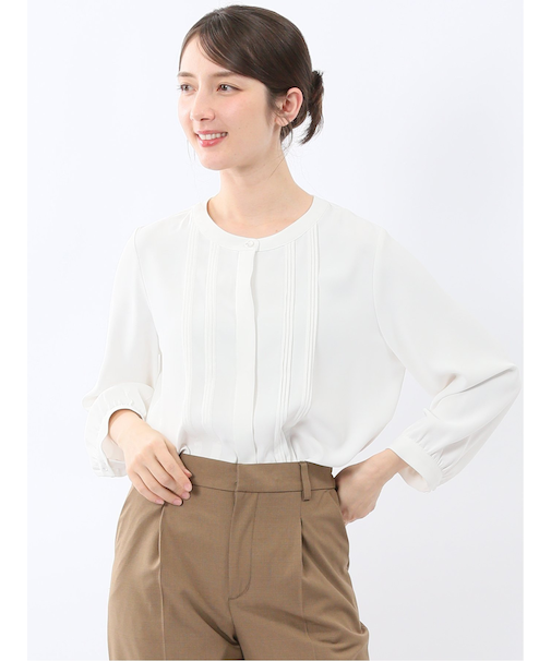 ピンタック 8分袖プルオーバーブラウス