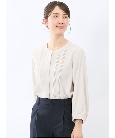 ピンタック 8分袖プルオーバーブラウス