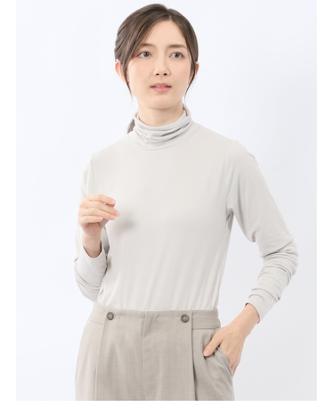 吸湿発熱 シアーテレコ タートルネック プルオーバー