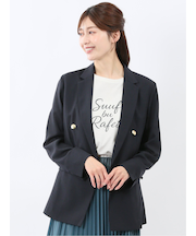 麻調合繊 ダブルジャケット 紺