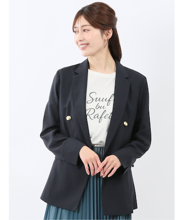 麻調合繊 ダブルジャケット 紺