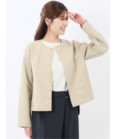 合成皮革 ノーカラーブルゾン