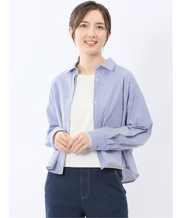 クロップド 比翼長袖ブラウス