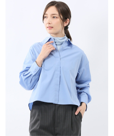 クロップド 比翼長袖ブラウス