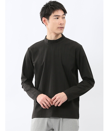 リンクスジャガード モックネック長袖Tシャツ