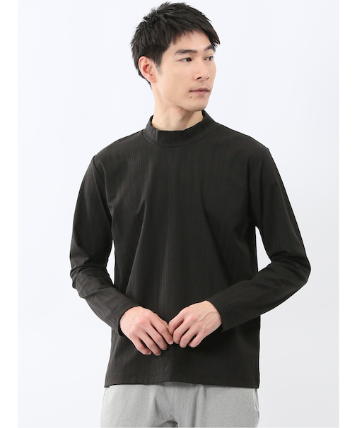 リンクスジャガード モックネック長袖Tシャツ