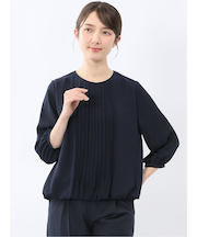 消しプリーツ 7分袖プルオーバーブラウス