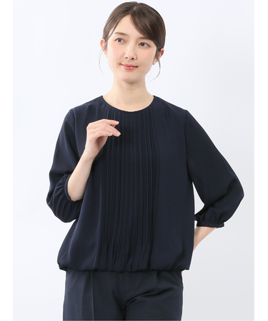 消しプリーツ 7分袖プルオーバーブラウス