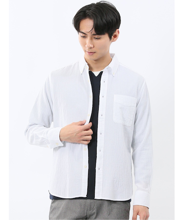 パネライ/PANERAI 綿クレープ&サッカー ボタンダウン長袖シャツ