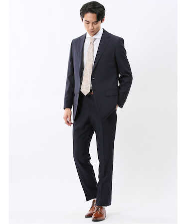 ストレッチウォッシャブル スリムフィット 2ボタン2ピーススーツ 組織紺