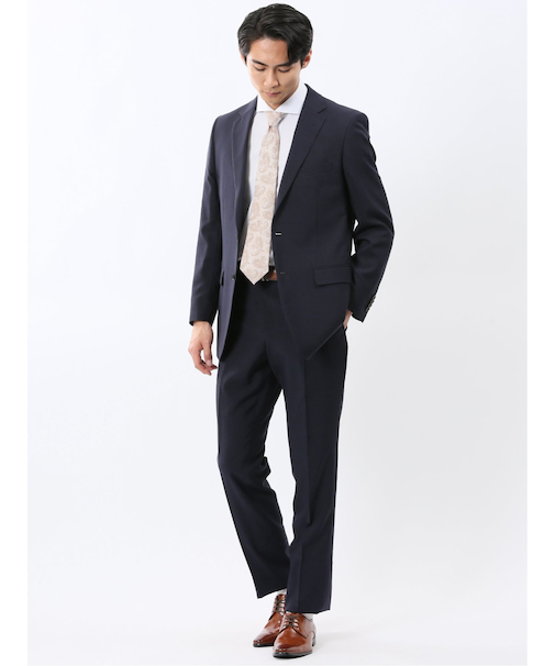 ストレッチウォッシャブル スリムフィット 2ボタン2ピーススーツ 組織紺