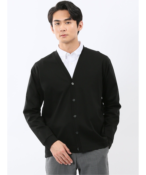 接触冷感ストレッチ シルケットスムス Vネックカーディガン