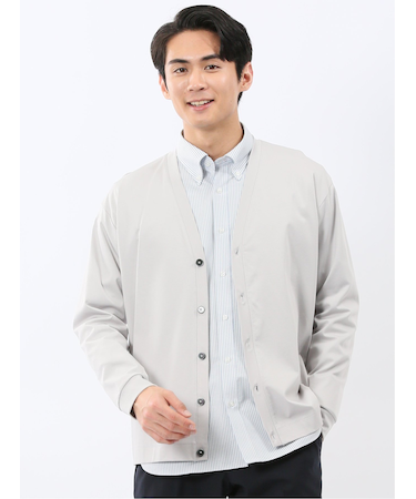 接触冷感ストレッチ シルケットスムス Vネックカーディガン