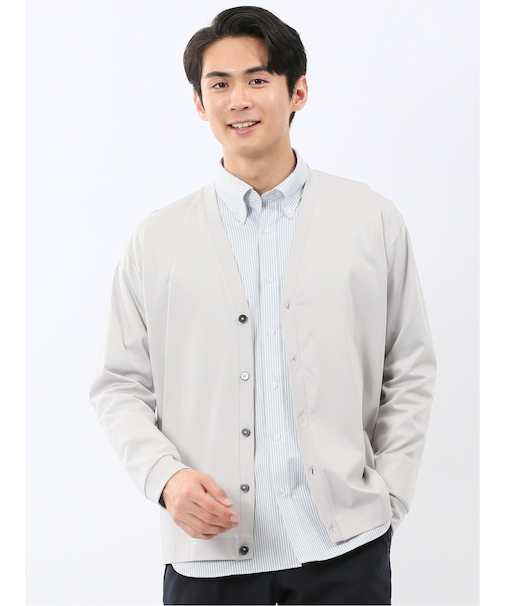 接触冷感ストレッチ シルケットスムス Vネックカーディガン