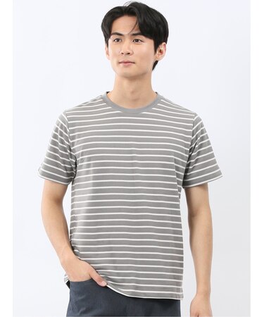 ストレッチ ボーダー クルーネック 半袖 Tシャツ