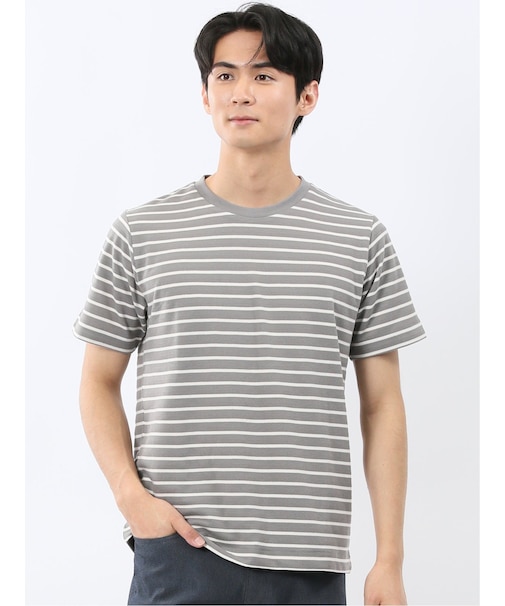 ストレッチ ボーダー クルーネック 半袖 Tシャツ