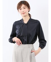 ねじりボウタイ 8分袖 プルオーバー ブラウス