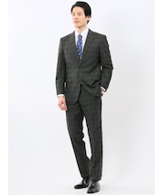 ストレッチウォッシャブル レギュラーフィット 2ボタン2ピーススーツ チェックグレー