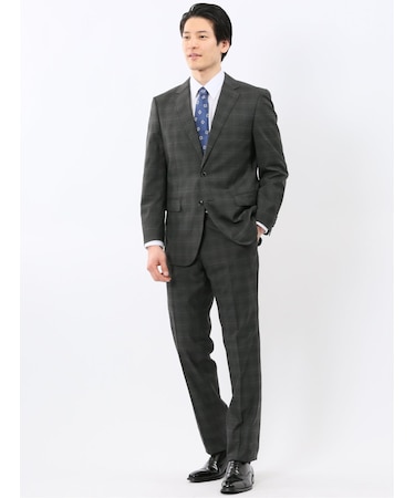 ストレッチウォッシャブル レギュラーフィット 2ボタン2ピーススーツ チェックグレー
