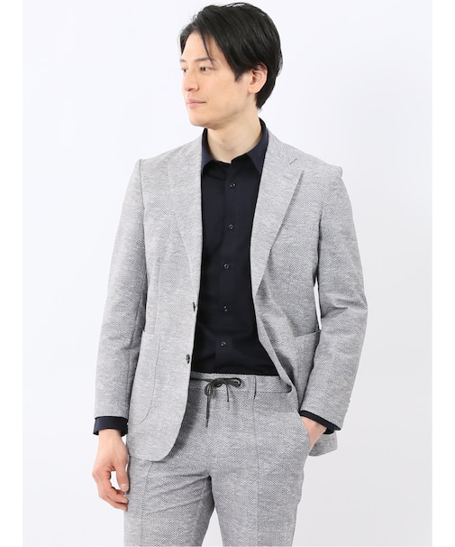 ウォッシャブル メッシュプリント 2ボタン ジャケット(セットアップ可能)