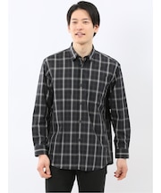 ストレッチ 綿チェック レギュラーカラー 長袖 シャツ