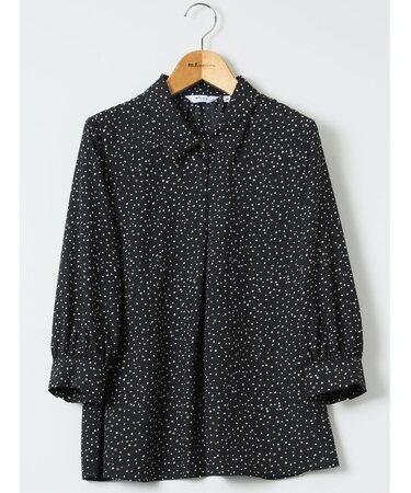 ドット柄 ボウタイ 7分袖 スキッパー ブラウス