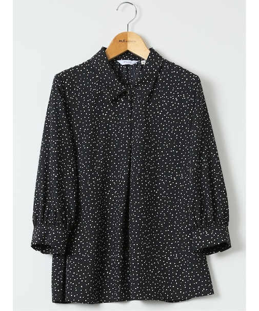 ドット柄 ボウタイ 7分袖 スキッパー ブラウス