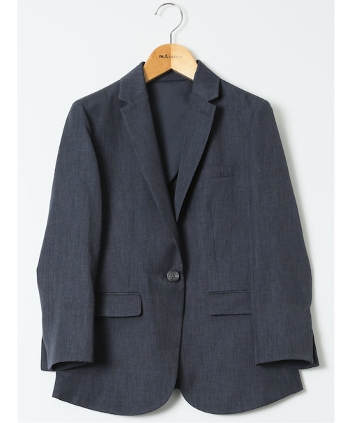 ストレッチ ウォッシャブル 1ボタン 7分袖 ジャケット 紺(セットアップ可能)