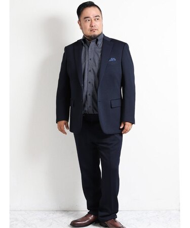 【大きいサイズ】レノマ パリス/renoma PARIS ニットジャガード2ボタン2ピーススーツ 紺