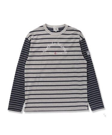 【大きいサイズ】シナコバ/SINA COVA 綿ボーダー クルーネック 長袖Tシャツ