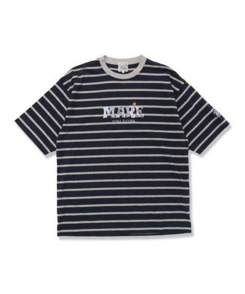 【大きいサイズ】シナコバ/SINA COVA 綿ボーダー クルーネック 半袖Tシャツ