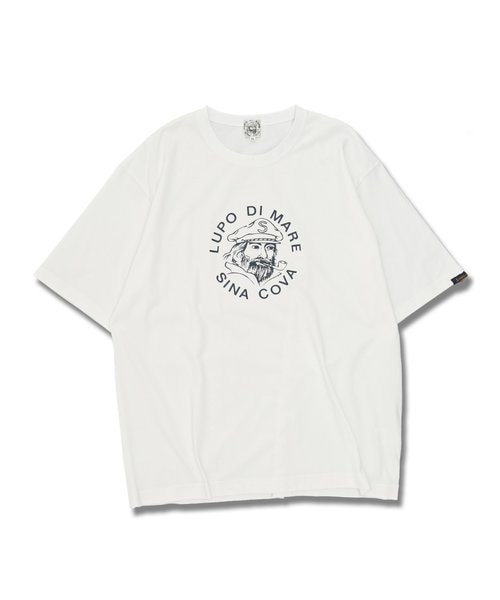 シナコバ SINA COVA 半袖 Tシャツ バックプリント ロゴ ホワイト 白 size L ワッペン刺繍 日本製 メンズ トップス バックプリント半袖Tシャツ 0 1 地図のバックプリント 春夏 半袖T